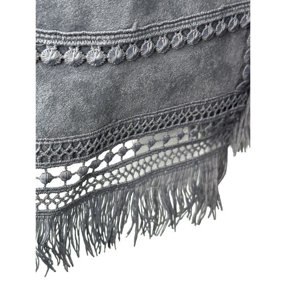 Chico's Gray Faux-Suede Trim-Detail Fringe Jacket Women's Size Medium 8 10 - Picture 10 of 13